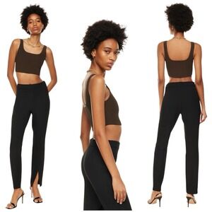 Aritzia Babaton Sculpt Knit Squareneck Cropped Tank Brown Ribbed Sz XS